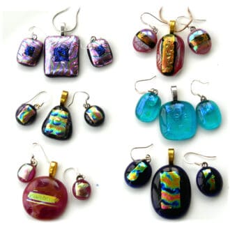 Fused Glass Pendant Earring set 4 dichroic handmade