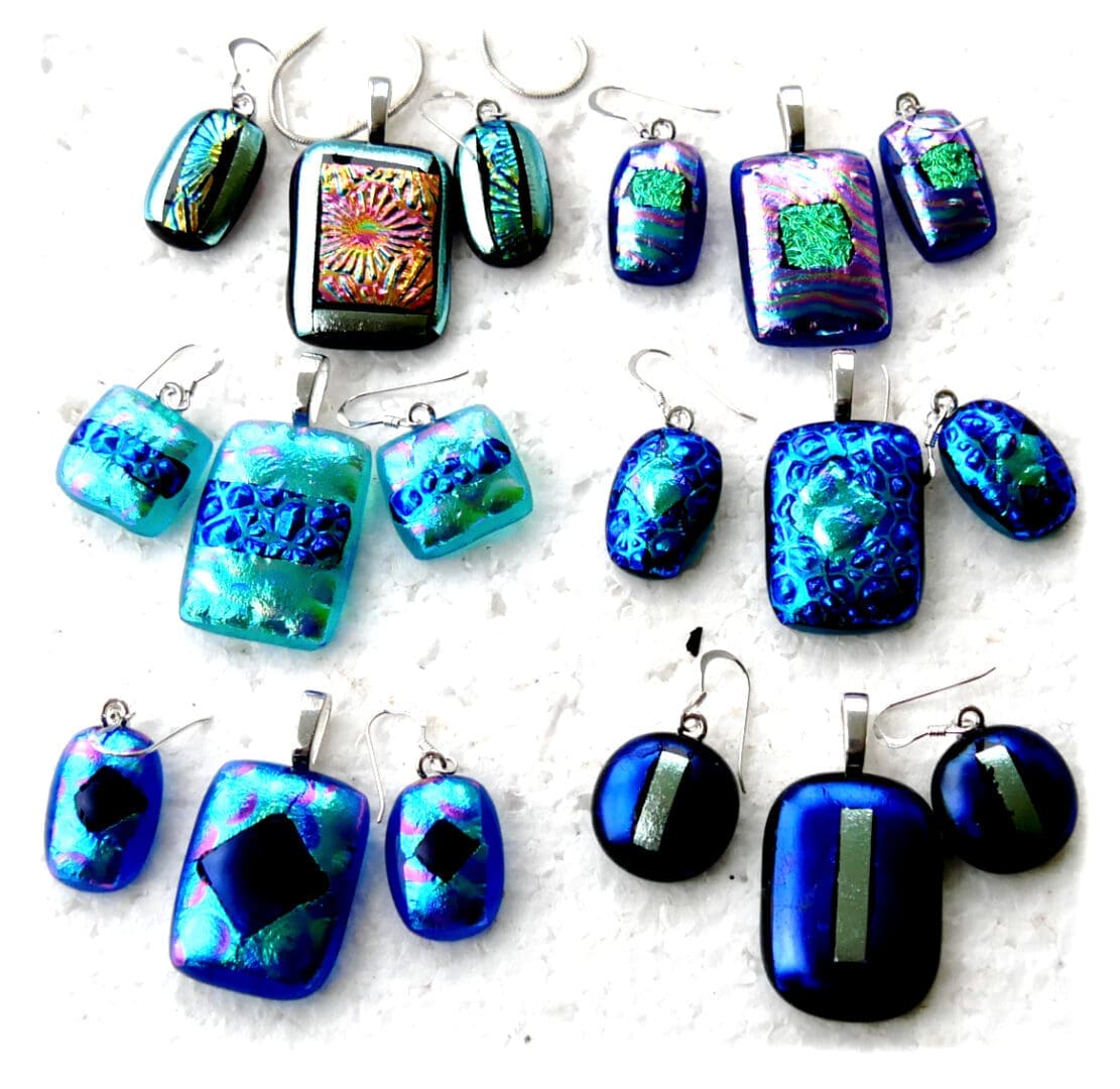 Pendant Earring Set 6 106 107 108 109 110 111 Silver handmade fused glass dichroic