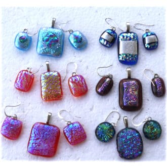 pendant earring set glass fused dichroic