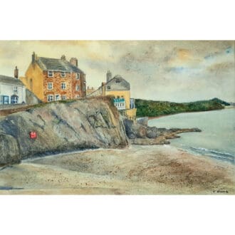 watercolour painting of the beach at Cawsand, Cornwa;;