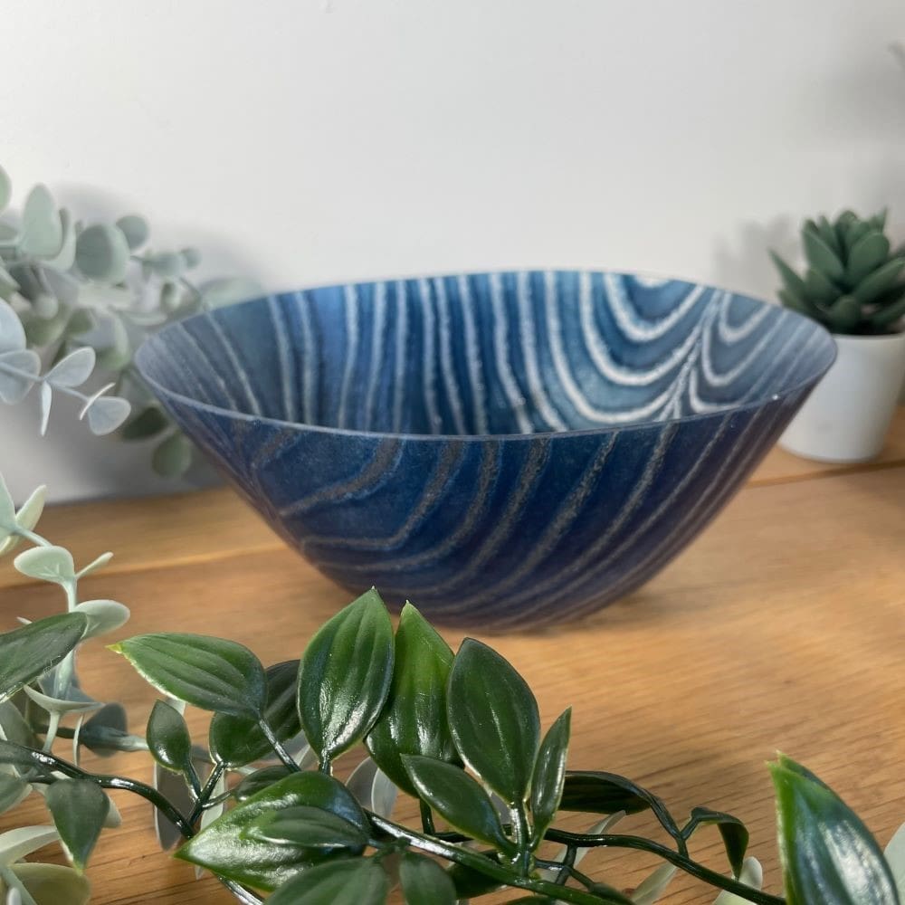 large aventurine glass bowl made by dropping through a ceramic ring