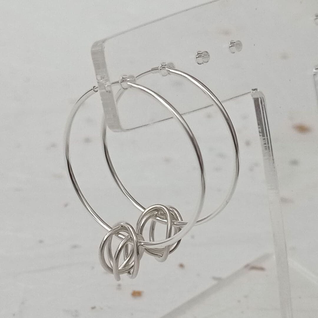 sterling silver hoop earrings with sterling silver wire knots