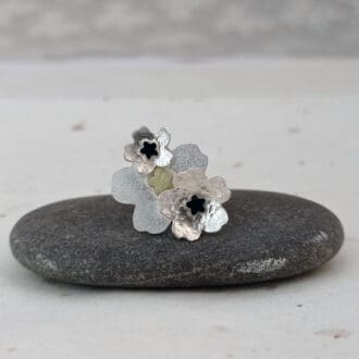 recycled textured sterling silver flowers brooch